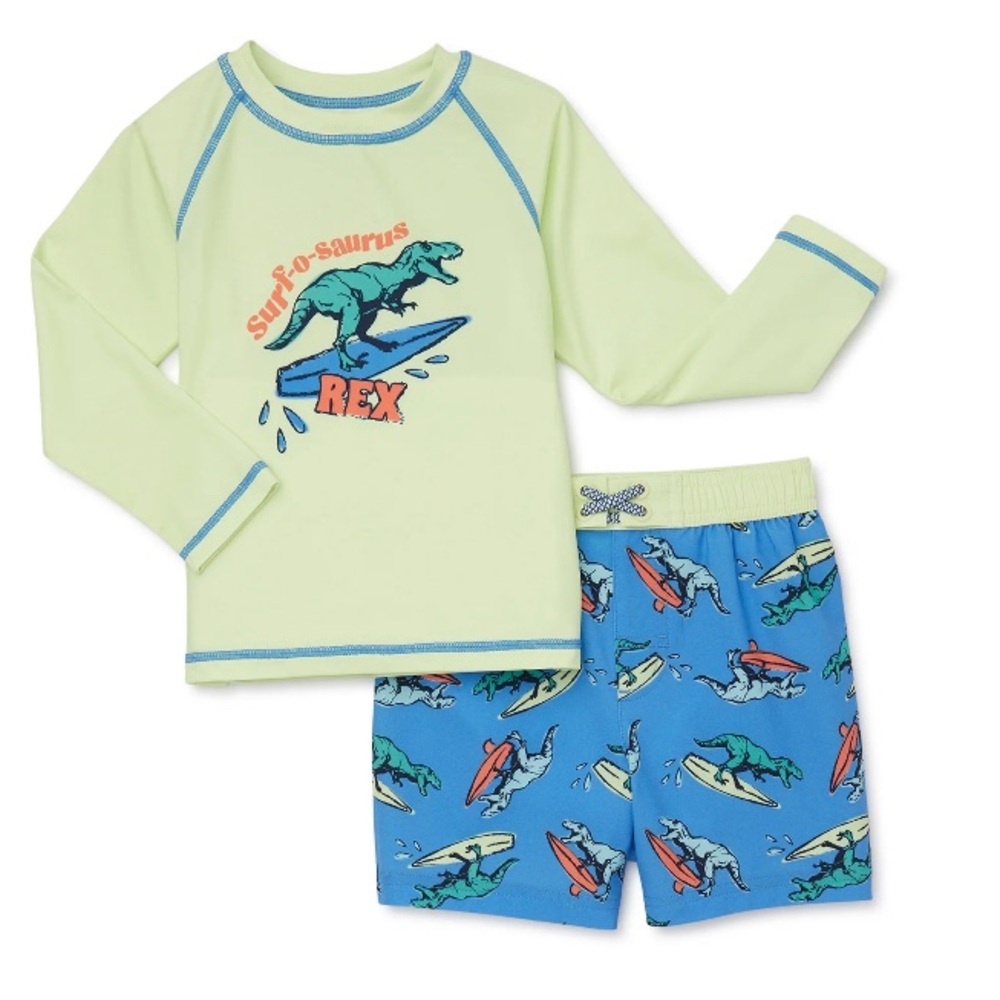 Wonder Nation Surf-o-Saurus Rex toddler boys 2 piece swim set; size: 18M
